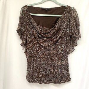 Y2K Carmen Marc Valvo Silk Beaded Flutter Sleeve Top Size 12 Paisley Fairycore